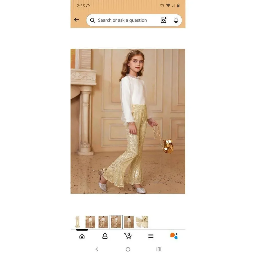 Girls Size 8 Grace Karin Gold Sequin Pants Bell Bottoms Dance Wedding Party